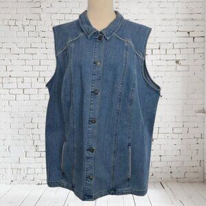 Vintage Liz & Me Signature Blue Jean Vest Embroidered